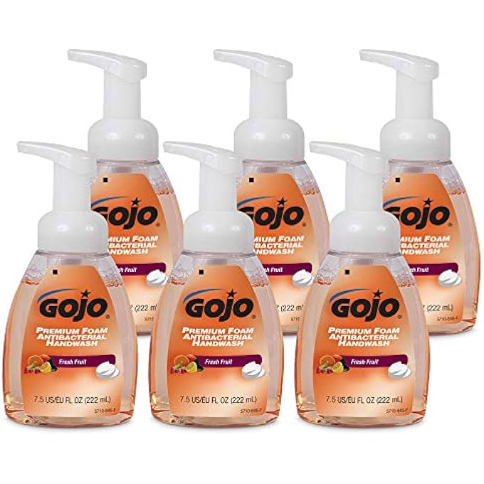 Gojo PREMIUM FOAM ANTIBACTERIAL HAND WASH, FRESH FRUIT SCENT, 7.5 FL OZ FOAM HANDWASH COUNTER TOP PUMP BOTTLES (CASE OF 6) - 5710-06 - Image 1
